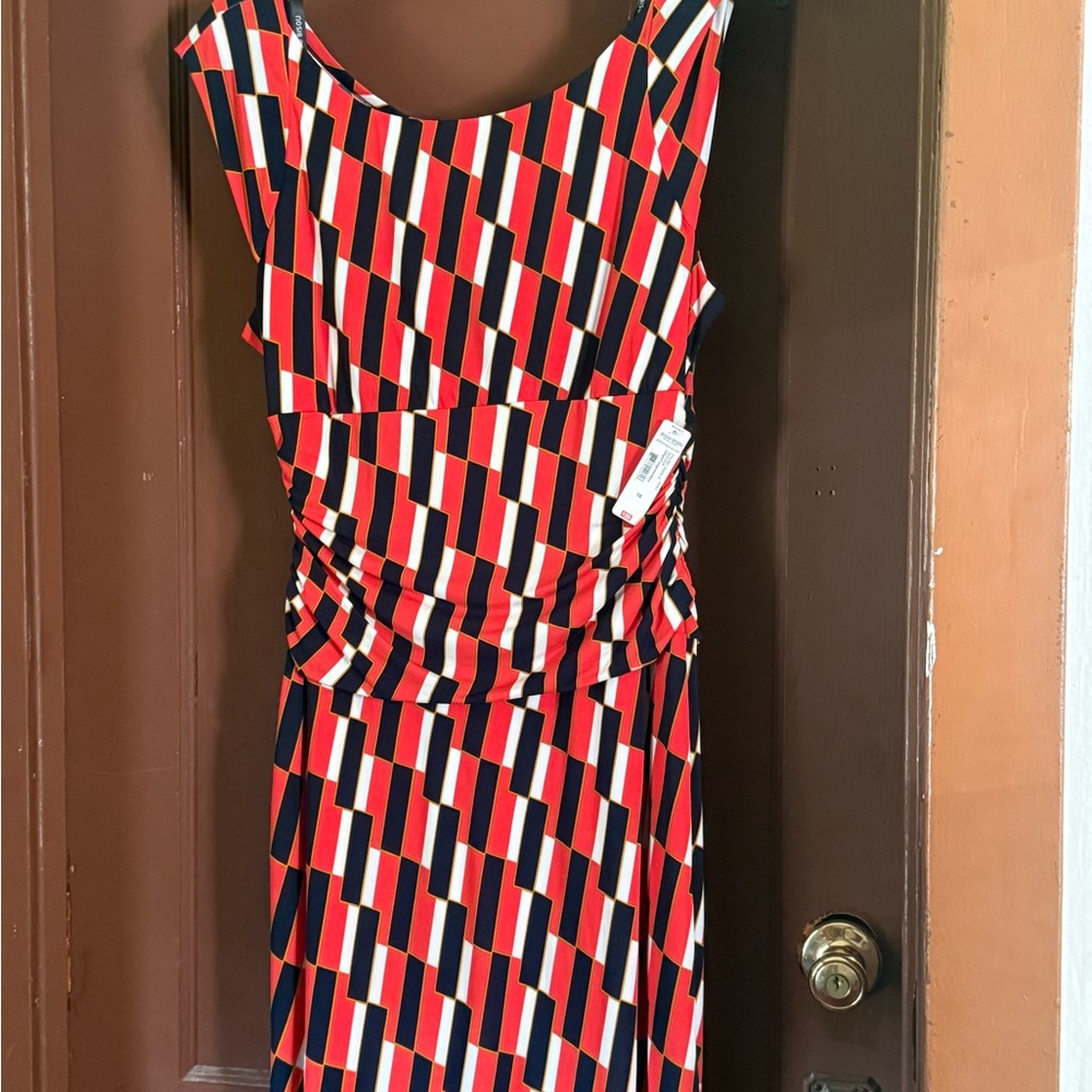 Bisou Bisou Red and White Sheath Midi Dress
